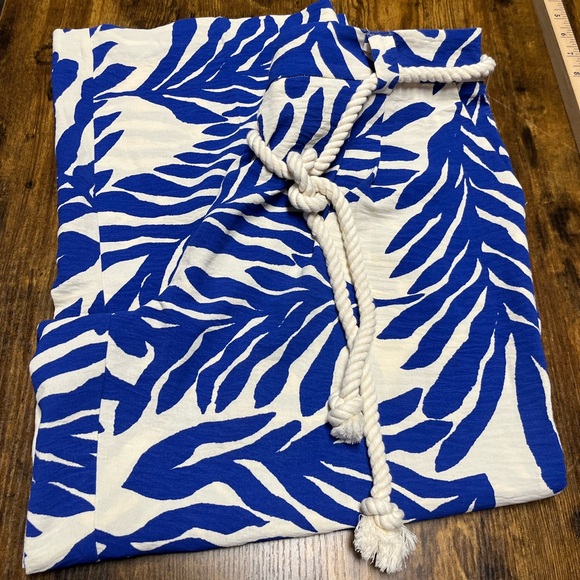 Rachel Zoe Blue and White Tropical Wide Leg Crop Pants XL - Picture 5 of 7